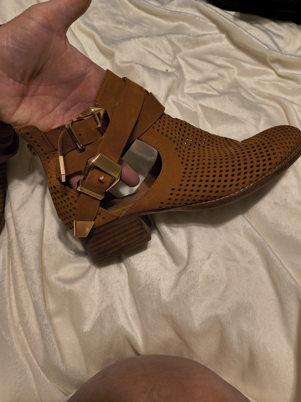 Everly Perforated Cutout Ankle Boot with Buckle Straps - Brown